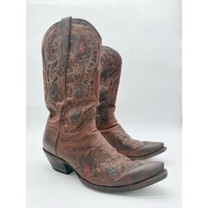 Vintage Dan Post Brown Leather Cowboy Western Women's Point Toe Boots Size 6
